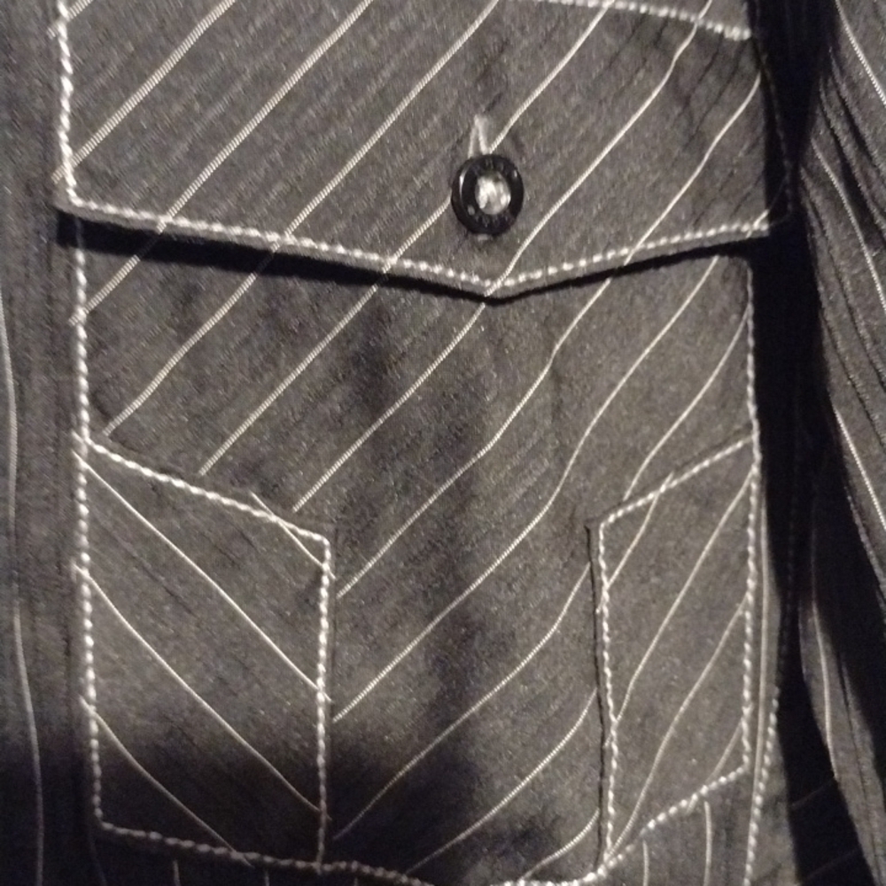 roar men's medium dress shirt size medium black and white white pinstripes - Picture 7 of 11